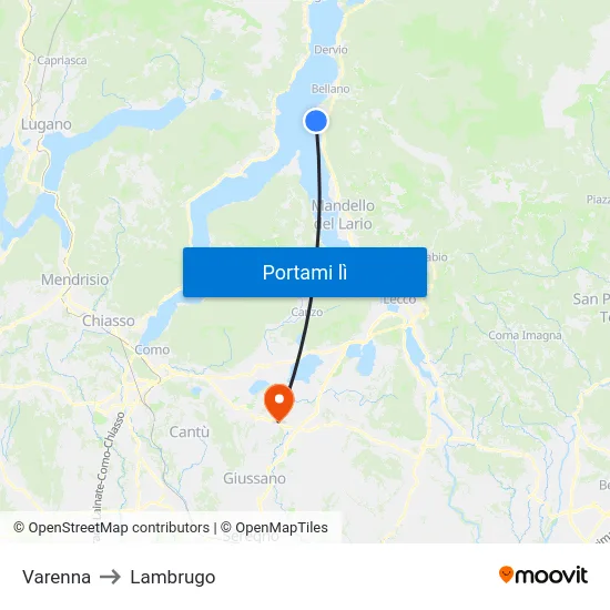 Varenna to Lambrugo map
