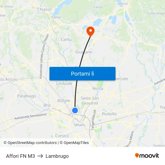 Affori FN M3 to Lambrugo map