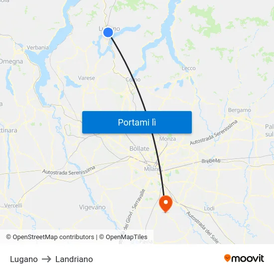 Lugano to Landriano map