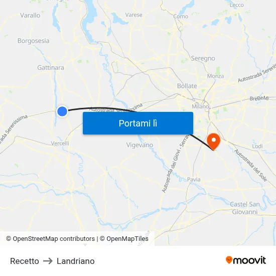 Recetto to Landriano map