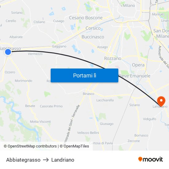 Abbiategrasso to Landriano map