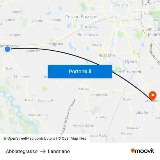 Abbiategrasso to Landriano map