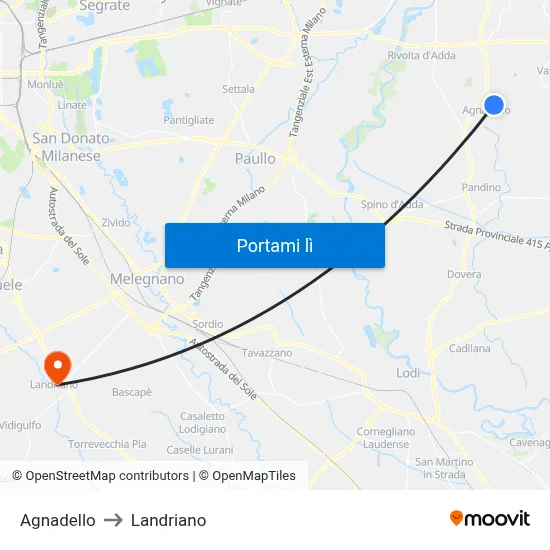 Agnadello to Landriano map