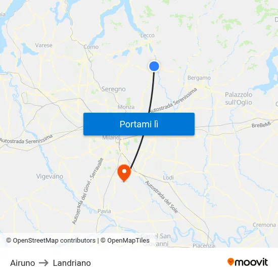 Airuno to Landriano map