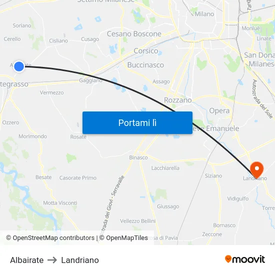 Albairate to Landriano map