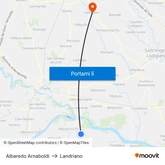 Albaredo Arnaboldi to Landriano map