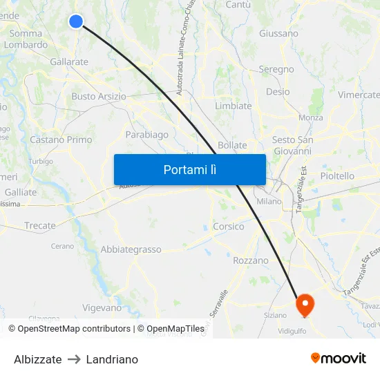 Albizzate to Landriano map