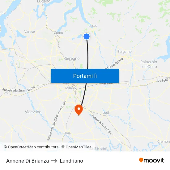 Annone Di Brianza to Landriano map