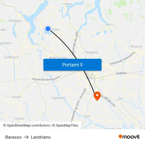 Barasso to Landriano map