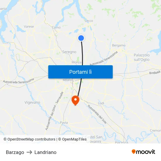 Barzago to Landriano map