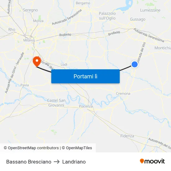 Bassano Bresciano to Landriano map