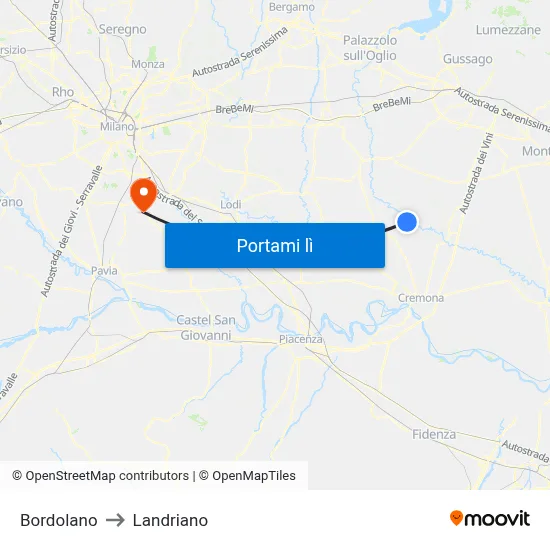 Bordolano to Landriano map