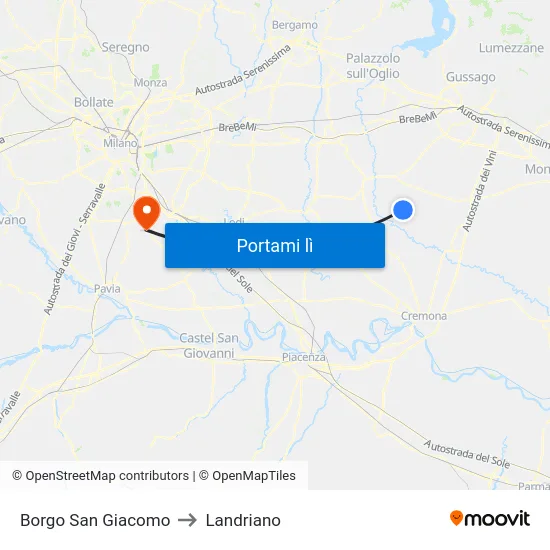 Borgo San Giacomo to Landriano map