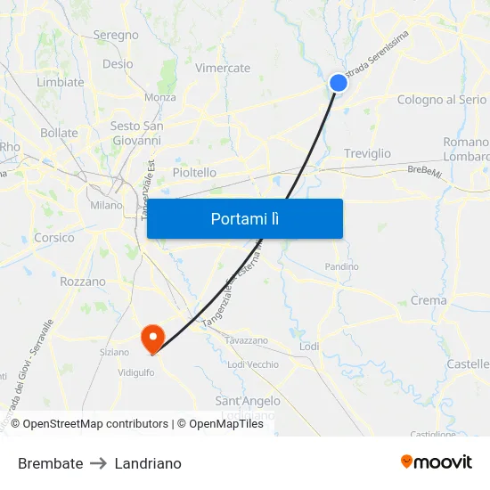 Brembate to Landriano map