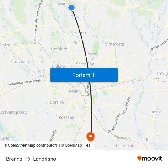 Brenna to Landriano map