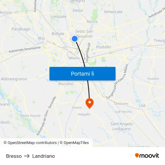 Bresso to Landriano map