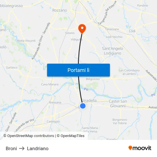 Broni to Landriano map