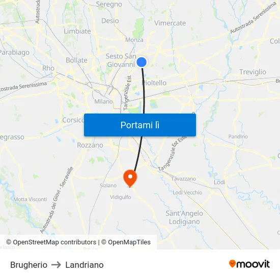 Brugherio to Landriano map