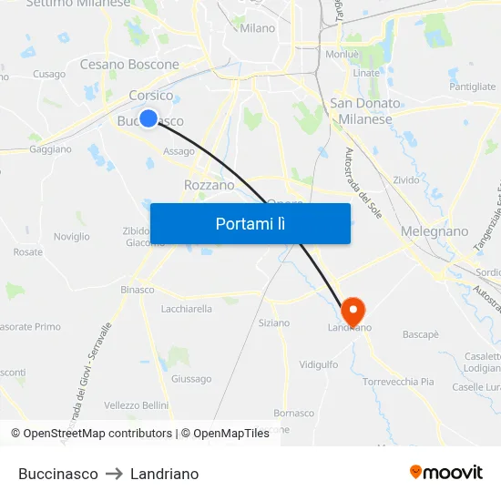 Buccinasco to Landriano map