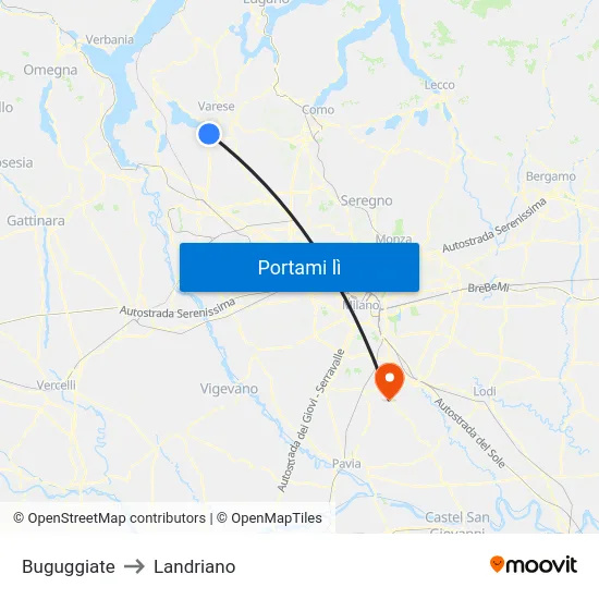 Buguggiate to Landriano map