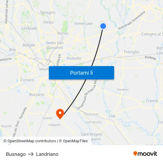 Busnago to Landriano map