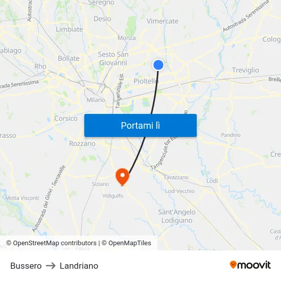 Bussero to Landriano map