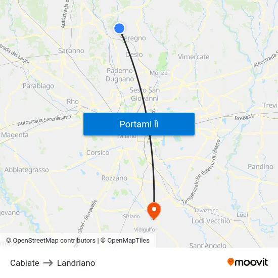Cabiate to Landriano map