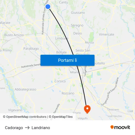 Cadorago to Landriano map