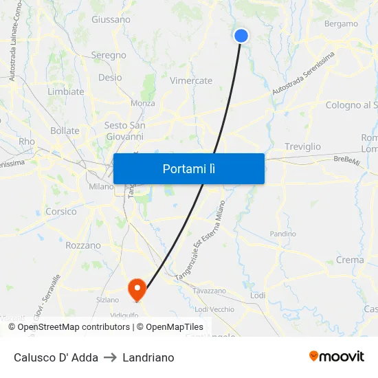 Calusco D' Adda to Landriano map