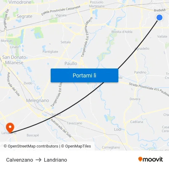 Calvenzano to Landriano map