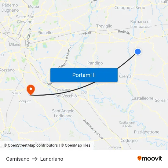 Camisano to Landriano map