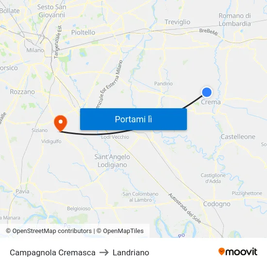 Campagnola Cremasca to Landriano map