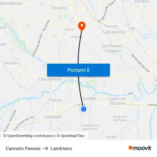 Canneto Pavese to Landriano map