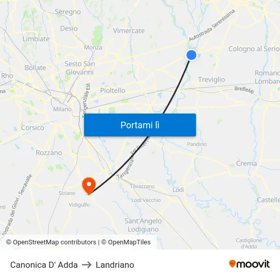 Canonica D' Adda to Landriano map