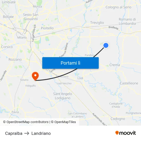 Capralba to Landriano map