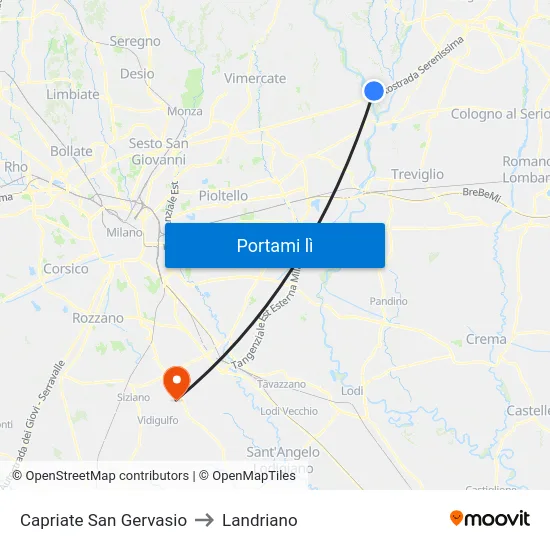 Capriate San Gervasio to Landriano map