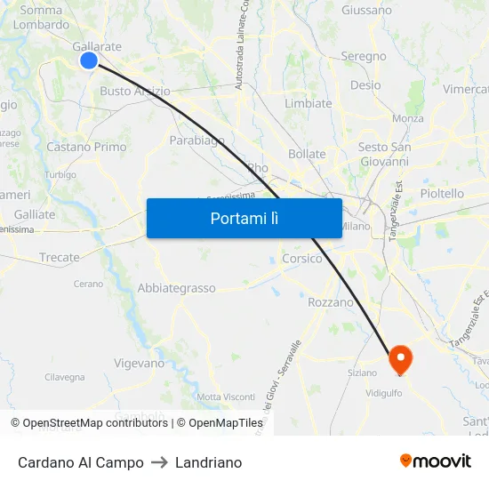 Cardano Al Campo to Landriano map