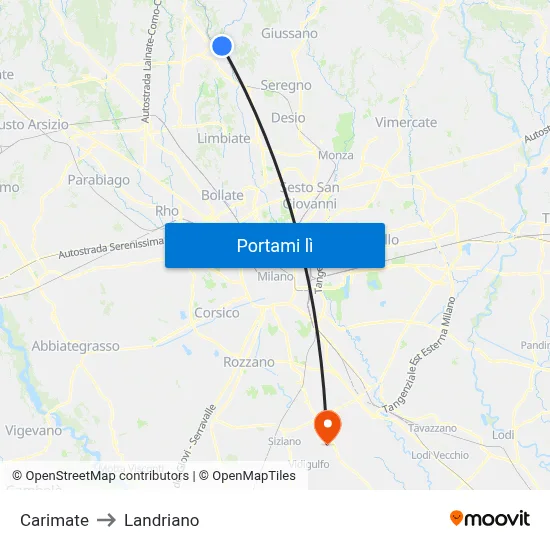 Carimate to Landriano map