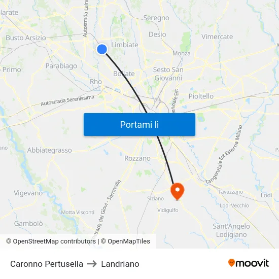 Caronno Pertusella to Landriano map