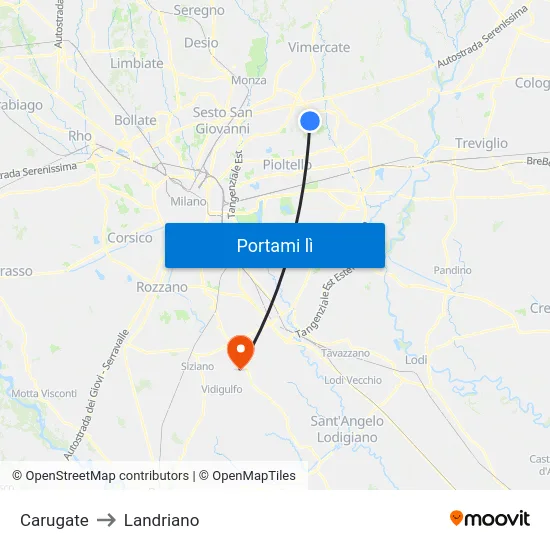 Carugate to Landriano map