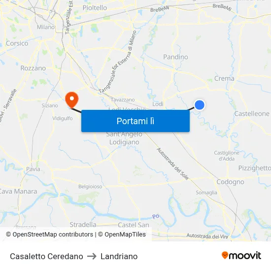 Casaletto Ceredano to Landriano map