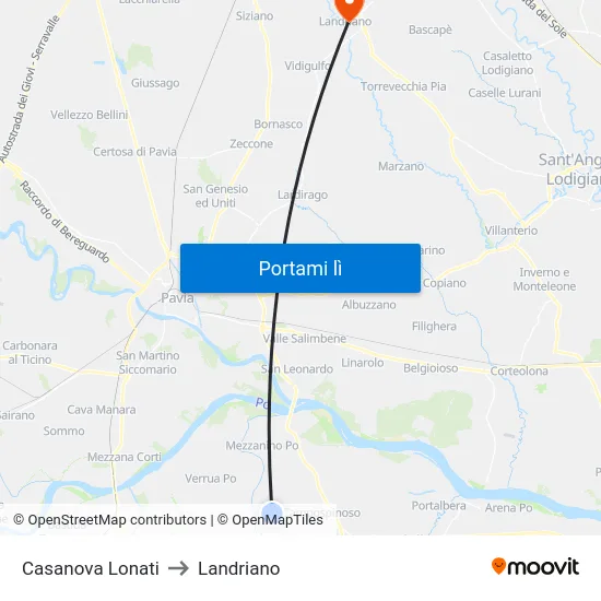 Casanova Lonati to Landriano map