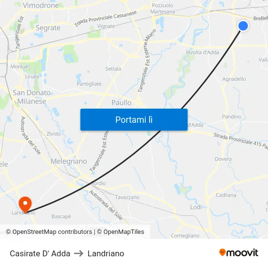 Casirate D' Adda to Landriano map