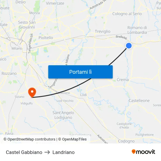 Castel Gabbiano to Landriano map