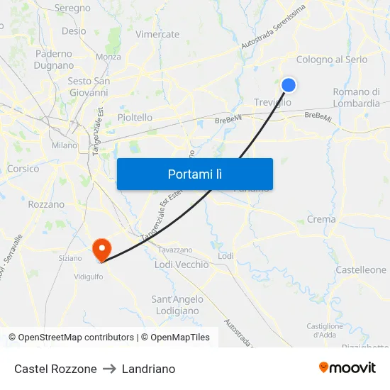 Castel Rozzone to Landriano map