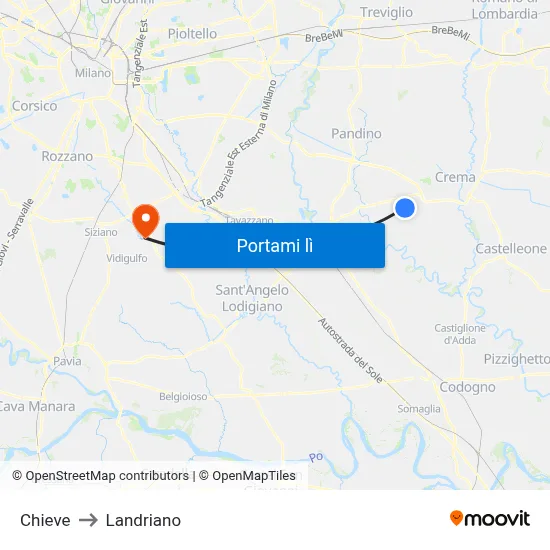 Chieve to Landriano map