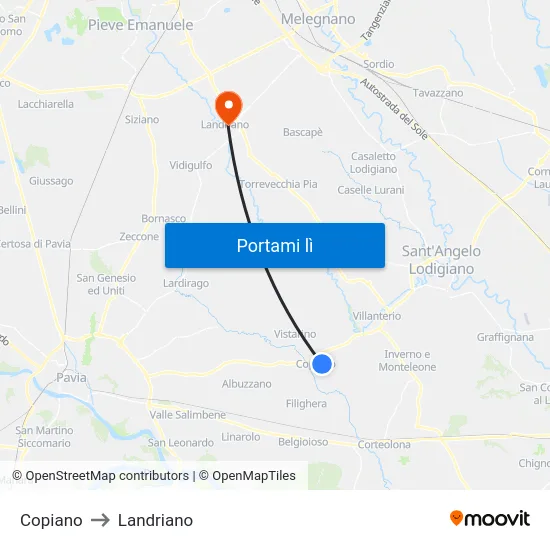 Copiano to Landriano map