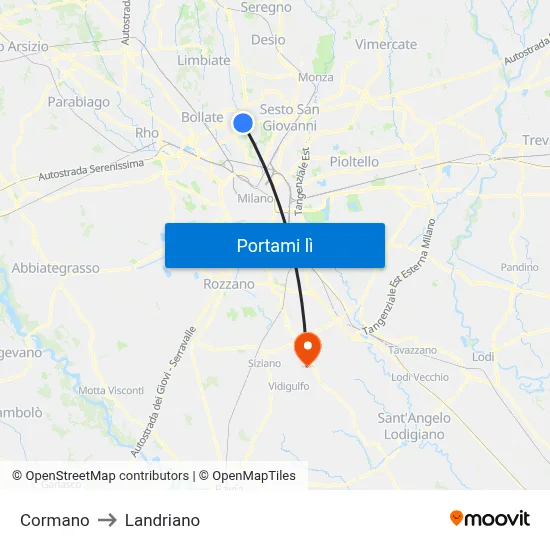 Cormano to Landriano map