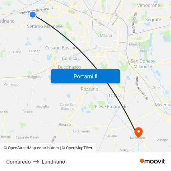 Cornaredo to Landriano map