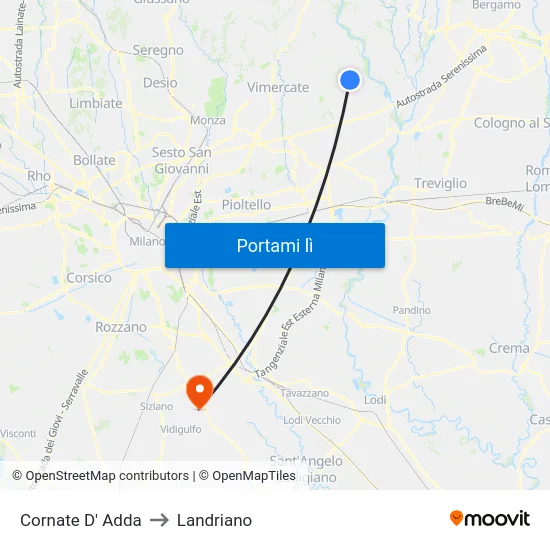 Cornate D' Adda to Landriano map